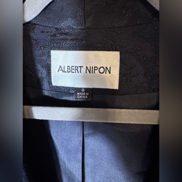 Albert Nipon Women’s Black with Silver Specks Textured Jacket Feather Cuffs 8 - Picture 7 of 10